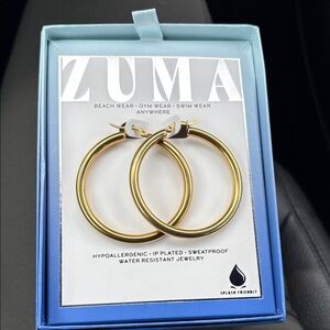 Zuma Hypoallergenic Sweatproof Water Resistant IP Plated Gold Hoop Earrings